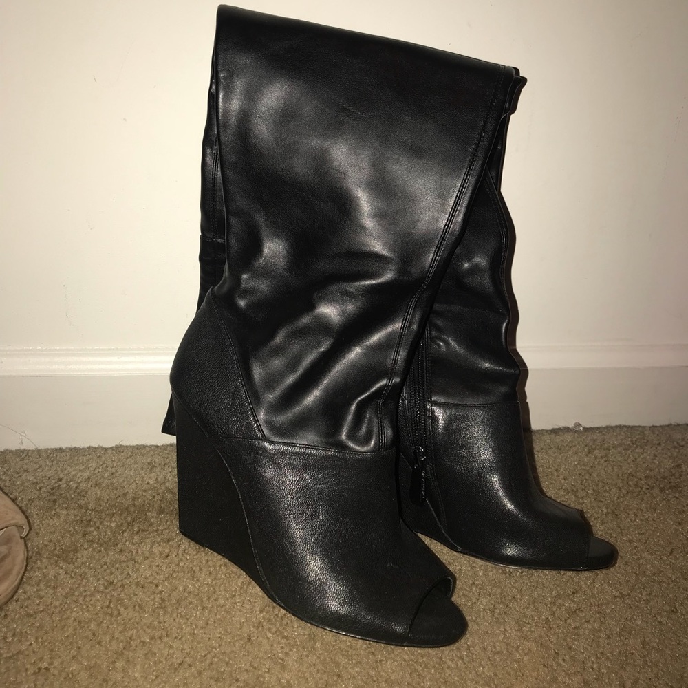 Bcbg peep toe knee boot